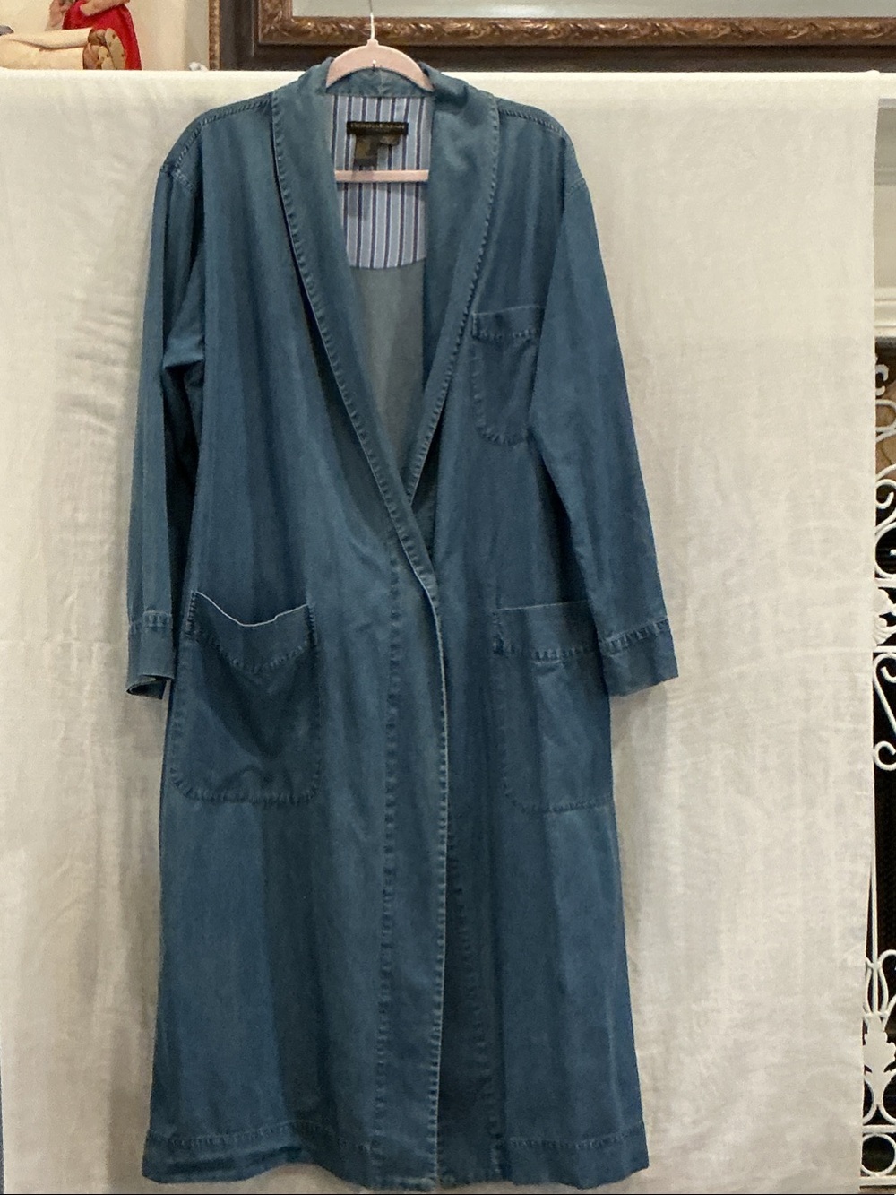 Vintage 90s Donna Karan Intimates Denim Maxi Robe Duster Coat Size M/L